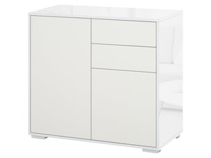 Buffet de cuisine à 2 portes, 2 tiroirs, structure blanche laquée, étagère réglable et système d'ouverture par simple pression, 79 x 36 x 74 cm, blanc