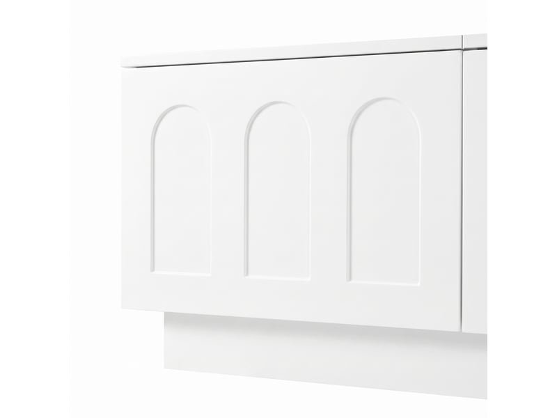  Meuble tv 200 x 40 x 42 cm blanc mdf et panneaux de particules, 4 portes avec éclairage led piloté par application  - Conforama E