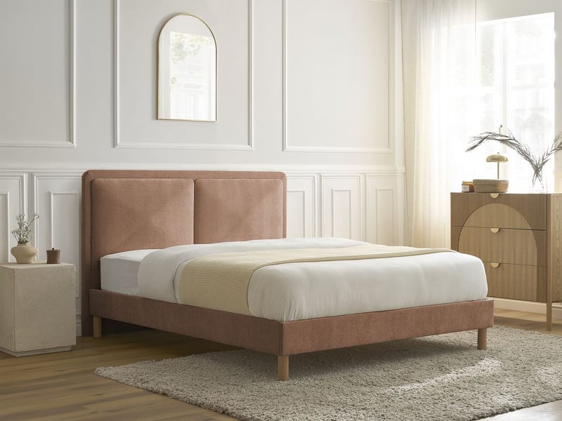  Bobochic lit mara tissu texturé avec lattes massives rose 160x200 MARA - Conforama B