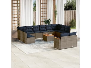 Vidaxl ensemble de canapé de jardin 13 pcs avec coussins gris résine tressée
