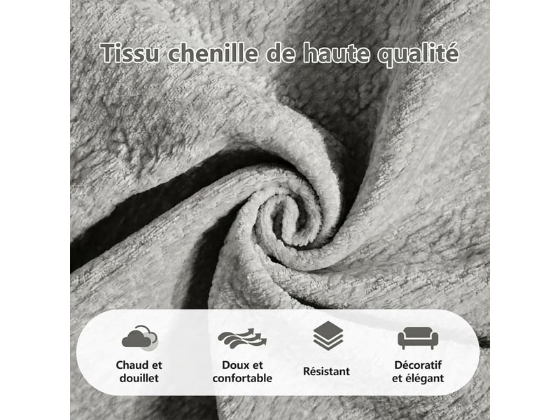  Canapé d'angle 3 places avec méridienne mobile chenille 260 x 149 x 90 cm gris clair moelleux  - Conforama W