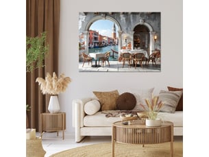 Image sur toile, venise restaurant avec vue sur la ville et le canal 30x20