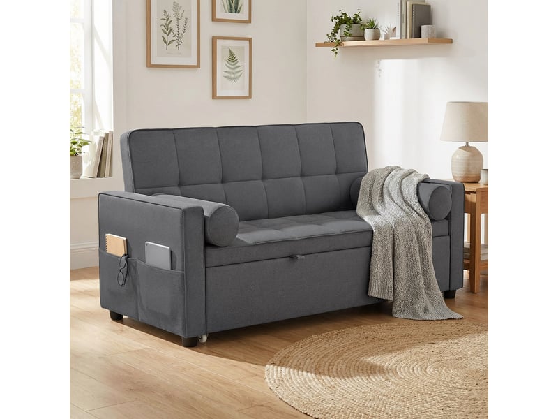  Canapé convertible 2 places 3 en 1 canapé-lit avec lit gigogne double dossier réglable 2 coussins gris 80,5x137,5x84cm  - Conforama D