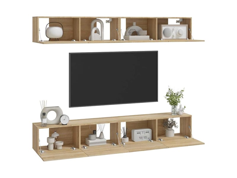  Meubles tv - banc tv - meuble de rangement muraux 4 pcs chêne sonoma 100x30x30 cm  - Conforama C