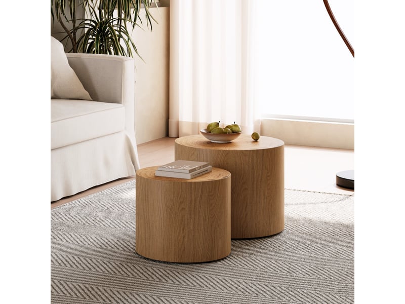  Tables basses imbriquées lot de 2, rondes en bois naturel et mdf, 48 x 48 cm  - Conforama D