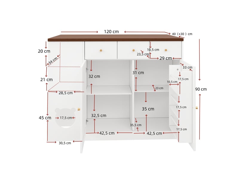  Îlot de cuisine 120x70x90 cm en mdf blanc et noyer foncé avec plan extensible  - Conforama C