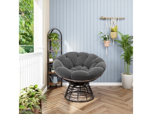 Fauteuil papasan en rotin marron pivotant 360° avec coussin gris épais
