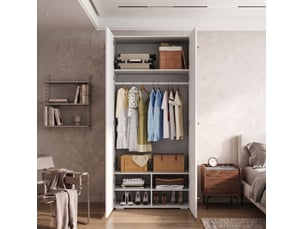 Armoire modenvie 2 portes 90 x 50 x 200 cm blanche avec penderie et 5 compartiments de rangement