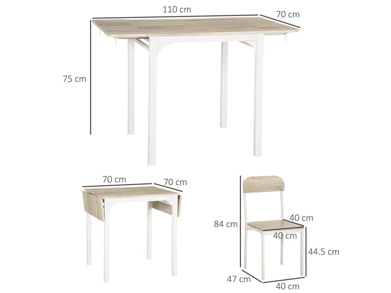Ensemble table et chaises avec 1 table pliante et 2 chaises - gain de place - mdf - naturel - Conforama D