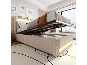 Lit coffre 90x200 cm <strong>SWEIKO</strong>  <strong></strong> coloris beige