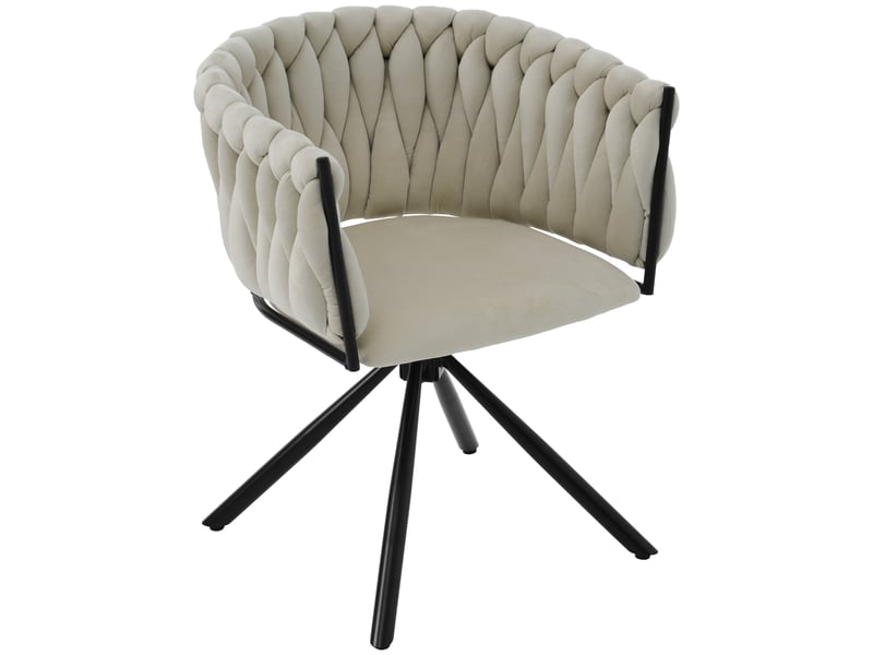  Lot de 6 chaises de salle à manger avec pivotantes, accoudoir, pied en métal, velours, beige  - Conforama A
