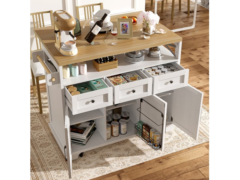  Îlot de cuisine à roulettes 118 x 43 x 98 cm, plateau rabattable, blanc  - Conforama B