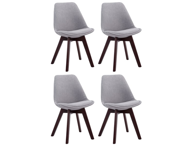 Lot de 4 chaises de salle à manger design scandinave en tissu gris et piètement à 4 pieds en bois foncé 10_0008562  - Conforama A
