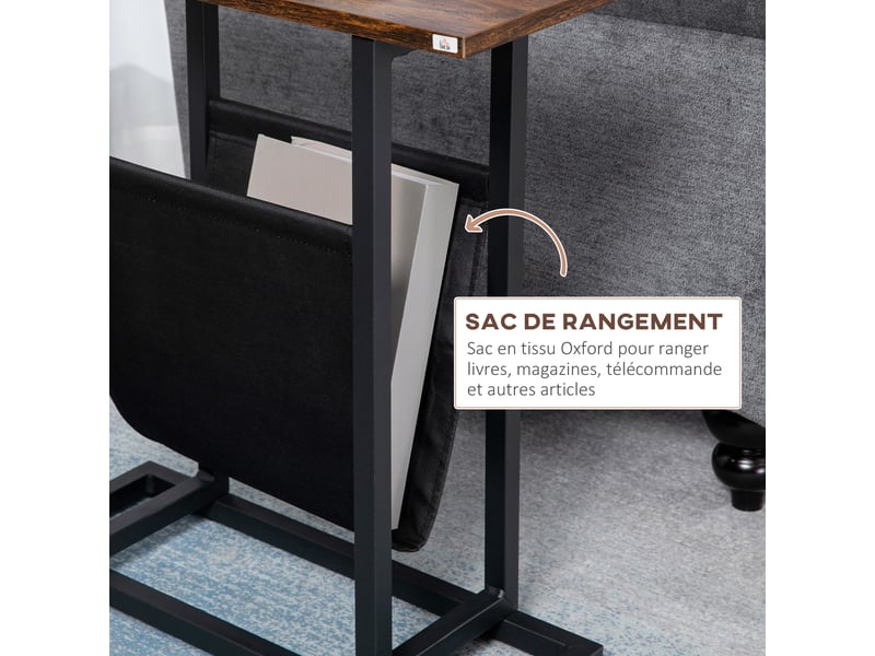  Table d'appoint bout de canapé avec porte-revues strucuture en acier design industriel noir marron foncé 49 x 19 x 55 cm  - Conforama E