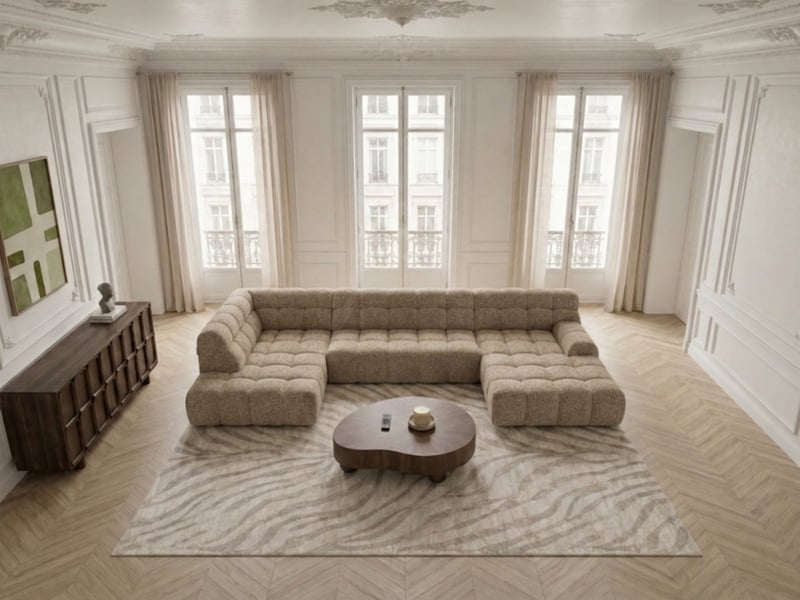 Bobochic canapé panoramique avance-recule électrique andre tissu texturé beige  angle gauche ANDRE - Conforama C