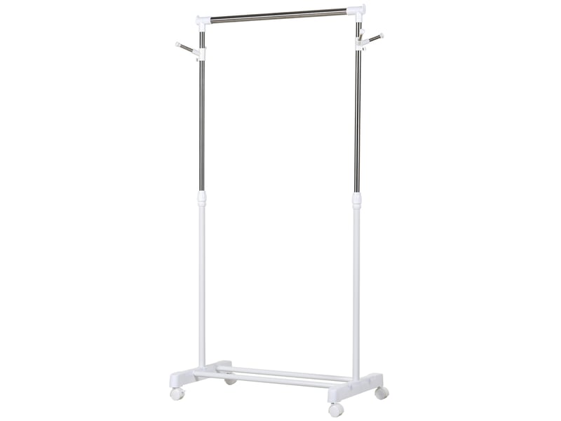  Portant vêtements acier sur roulettes, barre réglable en hauteur, étagère basse, 68,5×42×87-145 cm, blanc argenté  - Conforama A