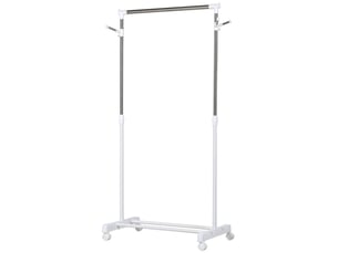 Portant vêtements acier sur roulettes, barre réglable en hauteur, étagère basse, 68,5×42×87-145 cm, blanc argenté