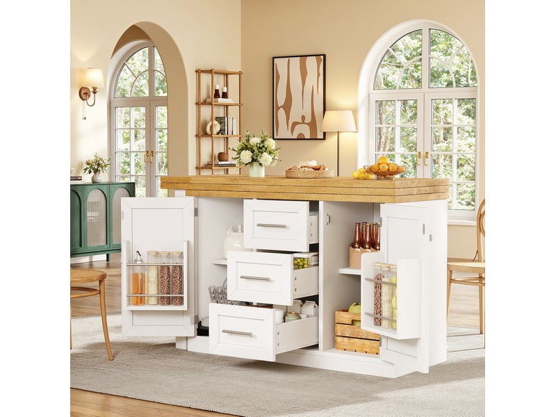  Îlot de cuisine multifonction 120x40x74 cm extensible et rotatif mdf blanc  - Conforama B