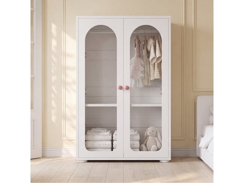  Armoire 2 portes avec penderie et étagères réglables pour chambre en mdf 80×50×120 cm blanc  - Conforama B