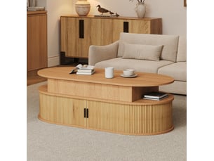 Table basse ovale coloris bois clair MODFU  - 50 cmx100 cm