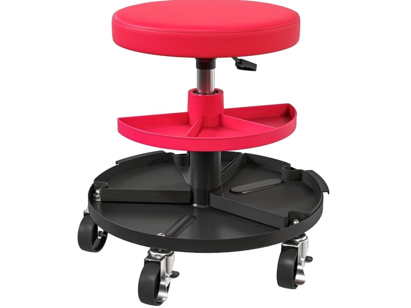  Tabouret de bureau à roulettes 40-51 cm – rouge – siège rembourré avec double plateau de rangement  - Conforama A