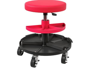 Tabouret de bureau à roulettes 40-51 cm – rouge – siège rembourré avec double plateau de rangement