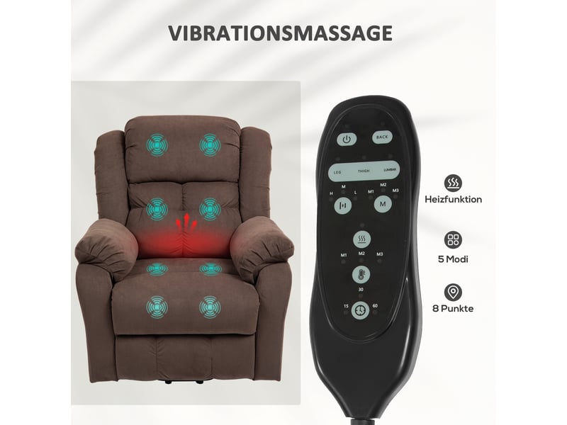  Fauteuil releveur électrique marron, massage 8 points, fauteuil relax inclinable à 150 degrés pour salon  - Conforama E