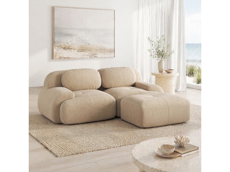  Canapé d'angle modulaire modenvie 2 places en velours côtelé beige 208 x 178 x 70 cm  - Conforama E