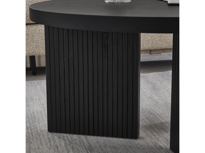  Table basse ronde compacte à pieds rainurés pour salon, chambre ou bureau, en mdf noir pour intérieur  - Conforama D