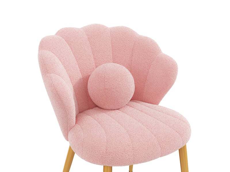  Lot de 4 chaises de salle à manger 60 x 62,5 x 83 cm roses, tissu peluche, pieds en métal dorés, style coquillage  - Conforama E