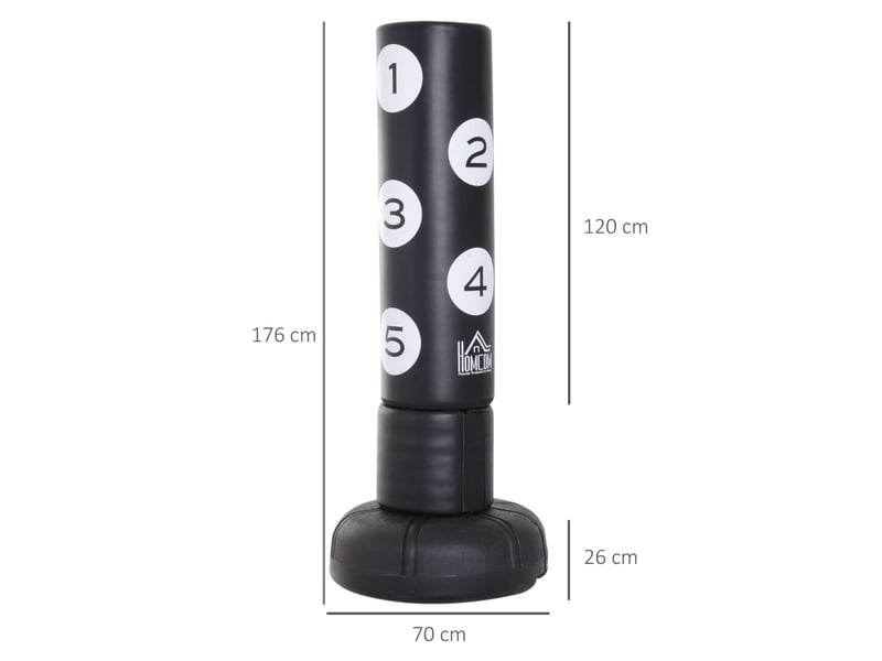 Sac de frappe sur pied 70 x 70 x 176 cm – noir – base à lester, système flex et cibles numérotées - Conforama B