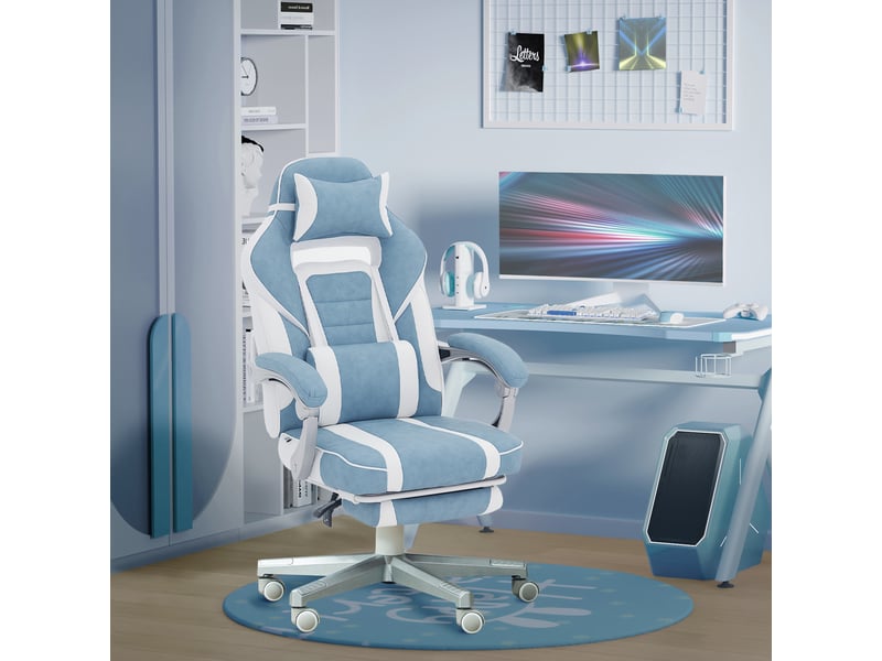  Chaise gaming, fauteuil gaming ergonomique avec repose-pieds, hauteur réglable, dossier inclinable, 63x63x123cm, bleu  - Conforama B