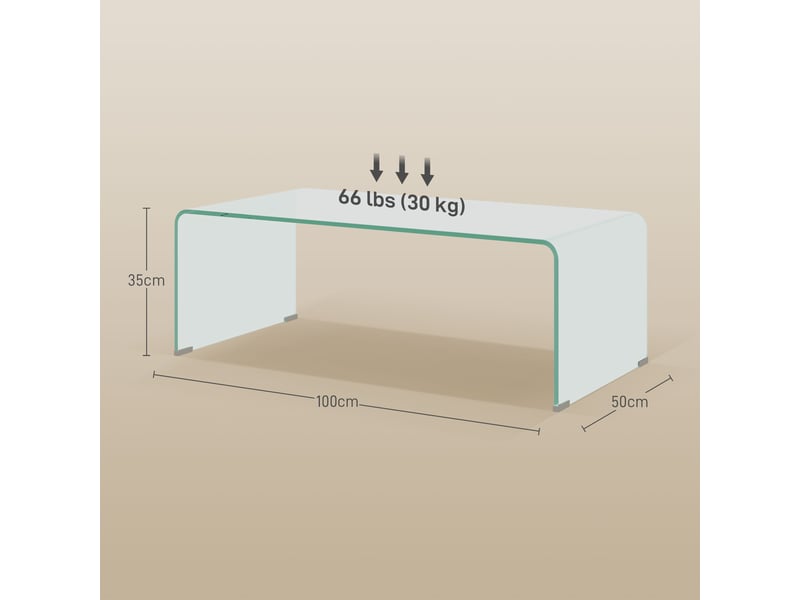  Table basse moderne en verre trempé pour salon, design monobloc, 100 x 50 x 35 cm, transparente  - Conforama E