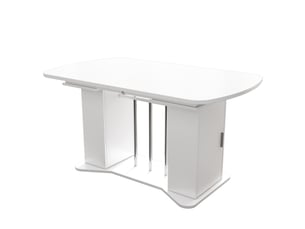 Table extensible avec rangement pour salle à manger en mdf blanc avec pieds finition argentée