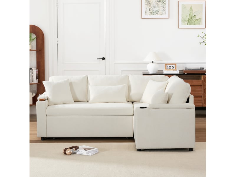  Canapé d'angle convertible modenvie 4 places avec rangement et usb 206,5 x 141 x 86 cm beige  - Conforama E