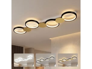 Plafonnier led 38w, luminaire plafonnier 4 lumières à montage affleurant, télécommande, 100 x 31 x 7 cm, doré et noir