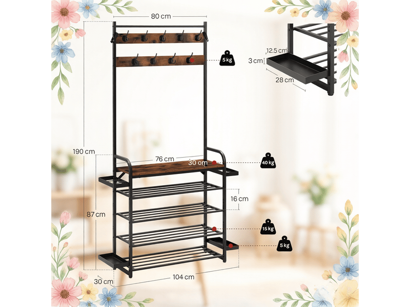  Porte-manteau d’entrée chic ouvert avec étagères, rangement polyvalent  - Conforama C