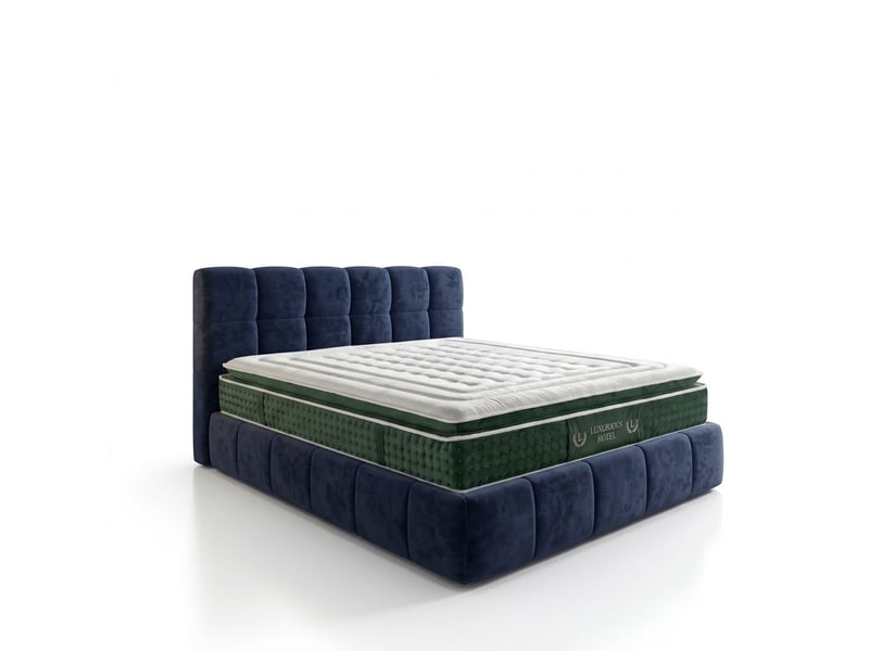  Ensemble lit coffre aneto et matelas émeraude 160x200 cm - tissu chenille bleu nuit - mémoire de forme PREMIUM - Conforama A
