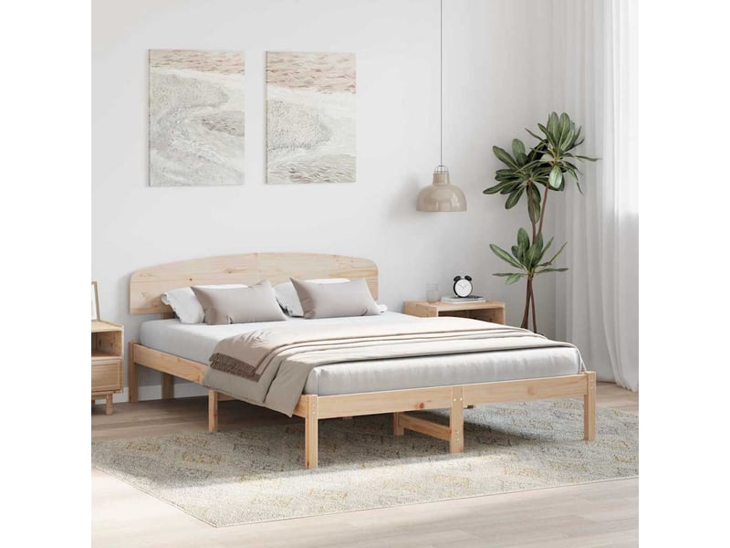 Lit double- lit adulte - cadre de lit avec tête de lit naturel 150 x 200 cm pin massif - Conforama B