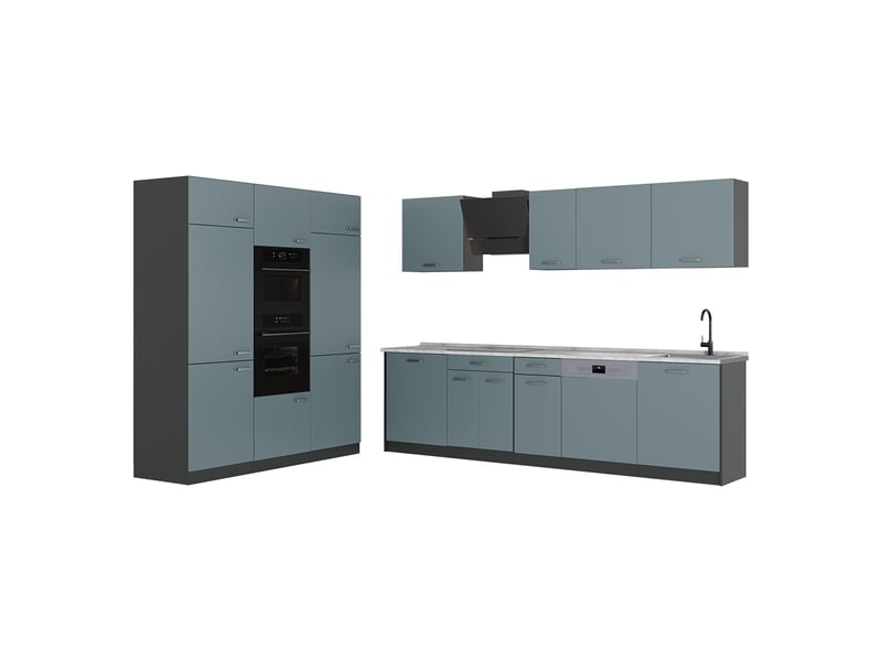  Vicco cuisine, bleu-grisblanc, 180cm sans plan de travail  - Conforama A