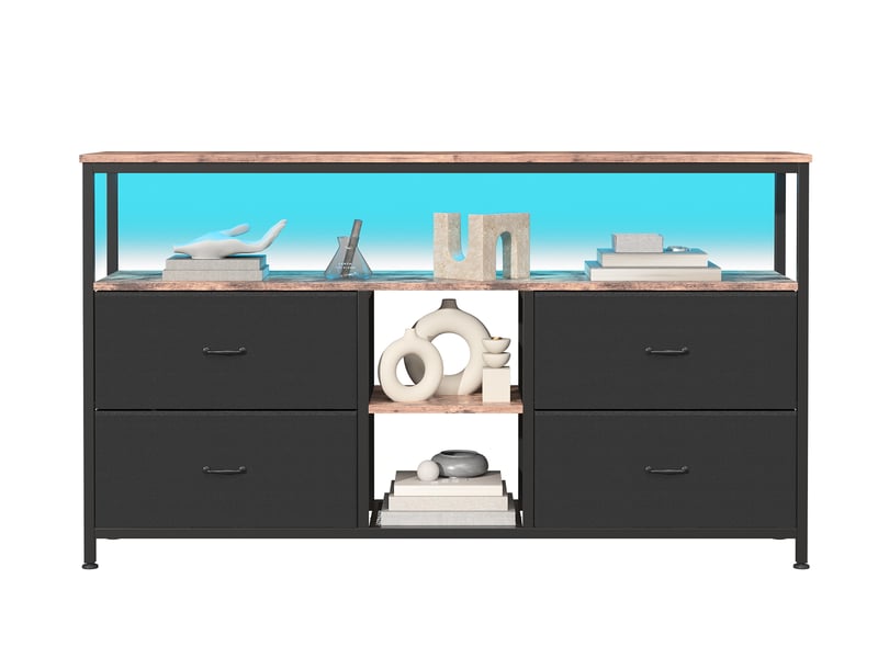  Meuble tv 108 cm avec lumières led, banc tv support télé console tv avec avec 4 tiroirs et 3 étagères de rangement, noir  - Conforama A