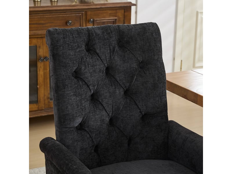  Chaise de salle à manger capitonnée en tissu chenille noir W3223P455751 - Conforama E