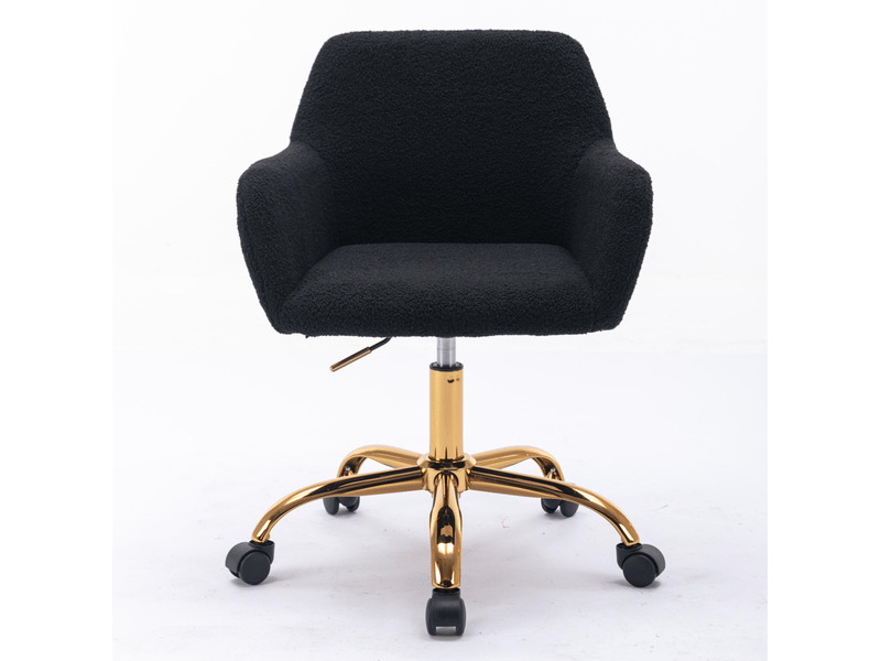  Chaise de bureau pivotante réglable en hauteur avec accoudoirs et roulettes, en fausse fourrure noire  - Conforama A