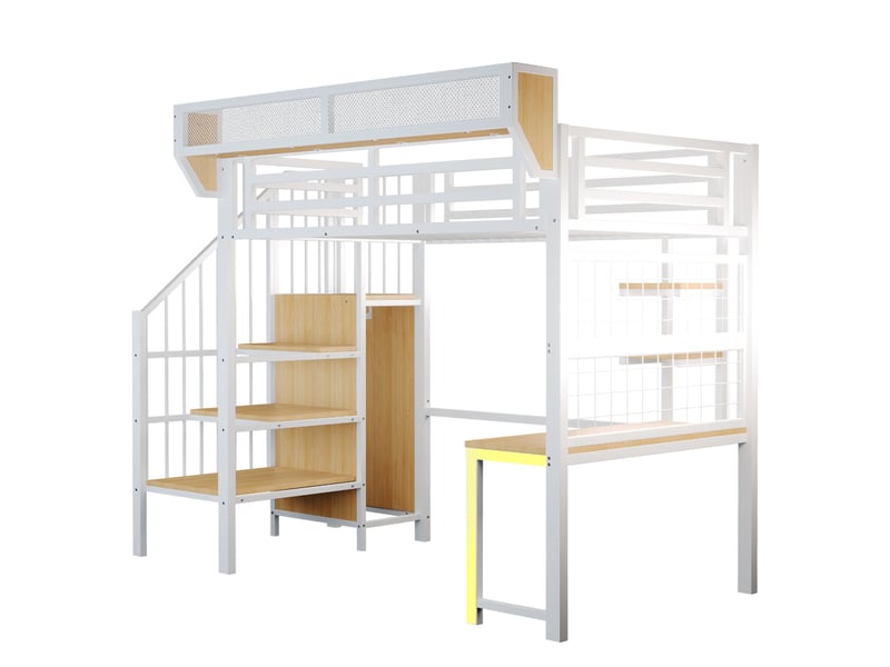  Lit mezzanine enfant 90x200 cm – blanc – bureau, étagères, led et prises intégrées – sans matelas  - Conforama D