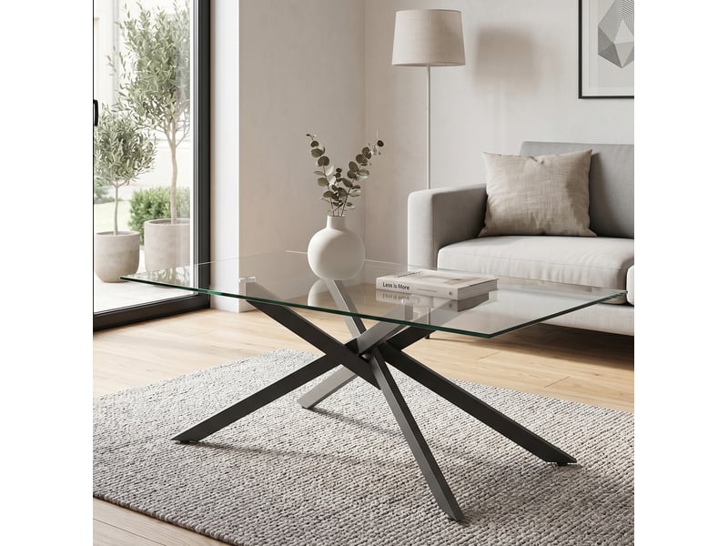  Table basse rectangulaire l100 x l60 x h46 cm en verre trempé et métal noire chicfurn  - Conforama C