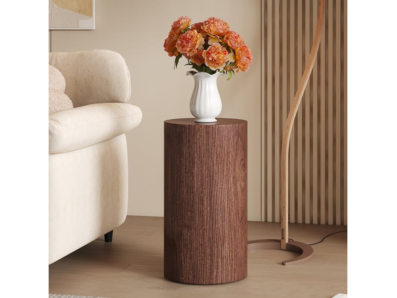  Table d'appoint ronde 30x55 cm design minimaliste, plateau en mdf, finition noyer, stable pour salon, meuble de salon  - Conforama B