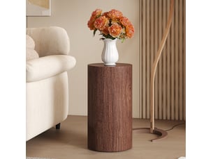 Table d'appoint ronde 30x55 cm design minimaliste, plateau en mdf, finition noyer, stable pour salon, meuble de salon