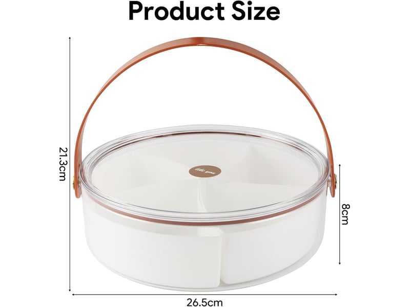  Boîte à goûter avec compartments, assiette à collation portable, ronde, diamètre 26 cm, avec couvercle hermétique et poignée, pour fruits, noix OGS005634LL - Conforama B