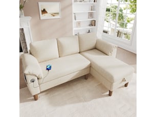 Canapé d'angle réversible convertible <strong></strong> <strong>Radiant Stride</strong> 3 places Tissu beige avec coffre de rangement