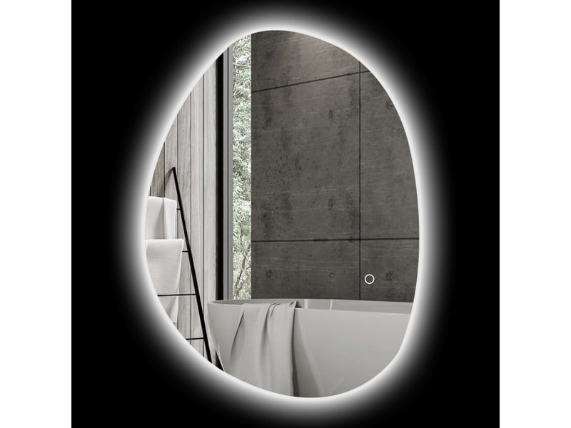  Miroir de salle de bain asymétrique avec éclairage led, miroir led 70x50 cm, anti-buée, 3 couleurs, interrupteur tactile, argenté.  - Conforama A